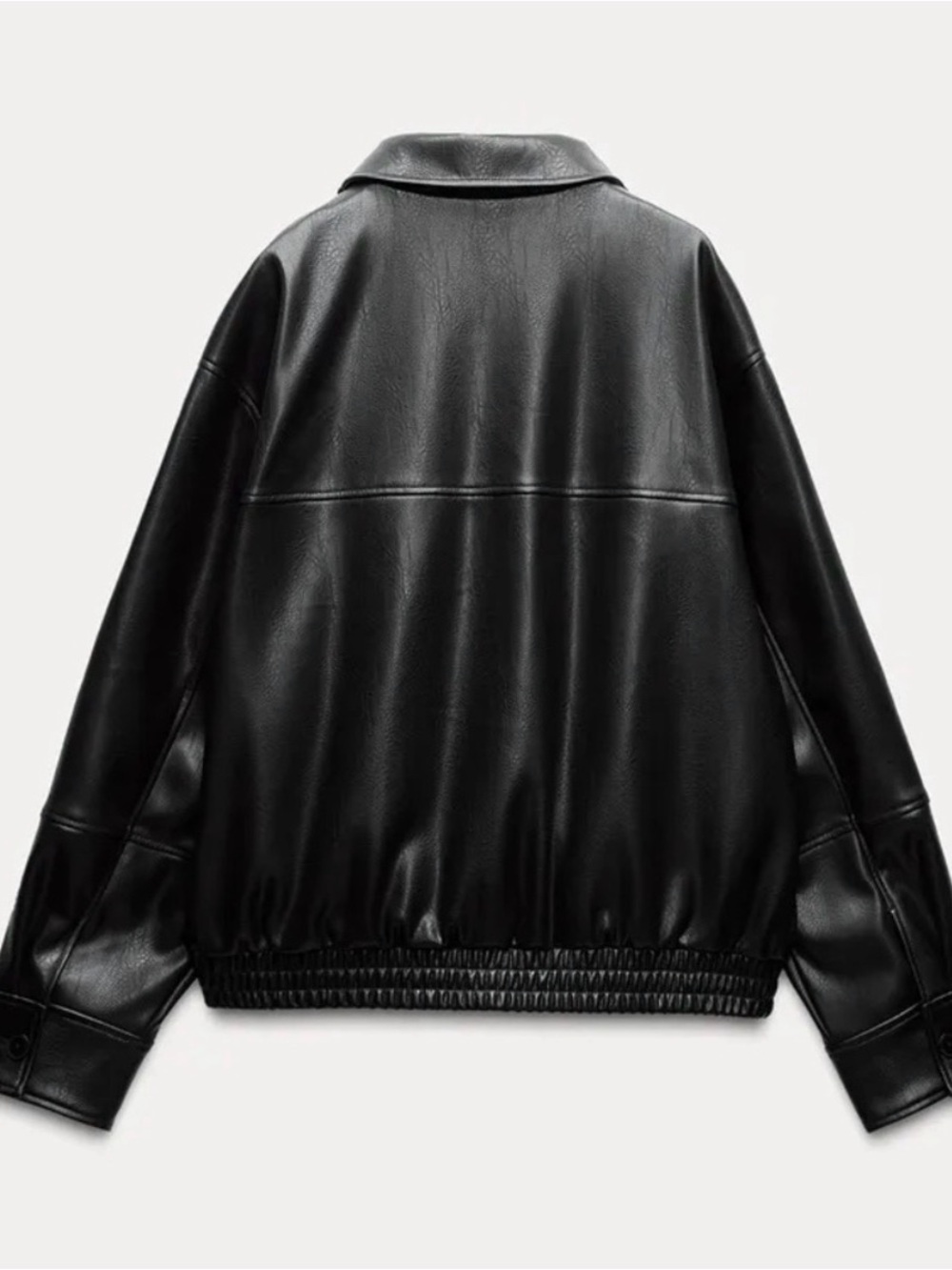 ZARA Black Faux Leather Zip Jacket with Elastic Hem - Picture 2 of 8
